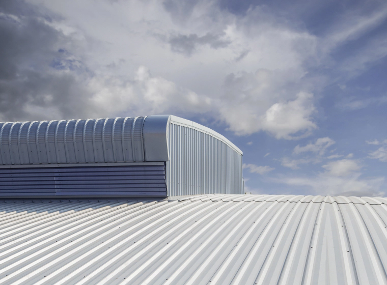 newly installed metal roofing for warehouse